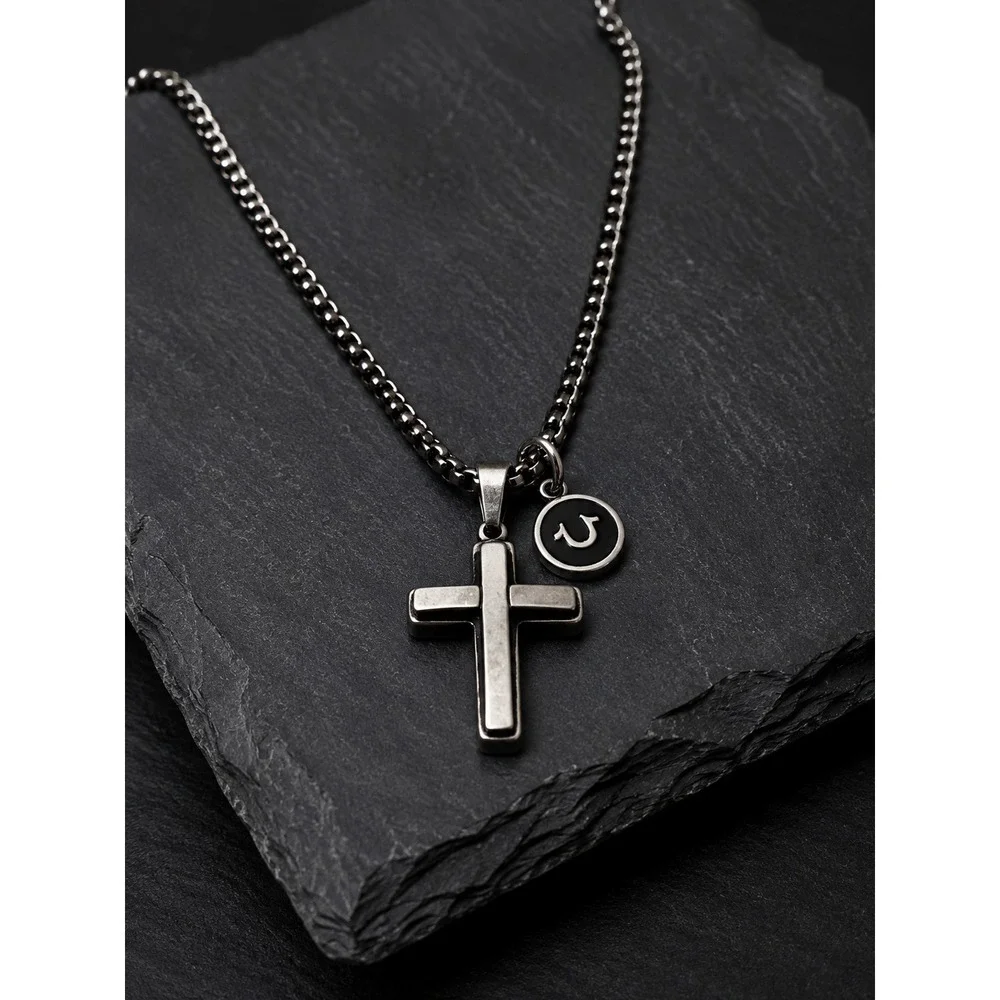 NIB True Religion Gunmetal Cross Pendant Necklace 24